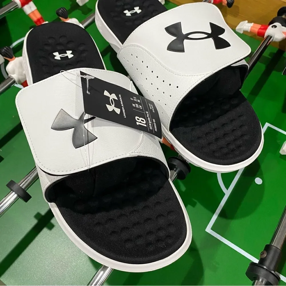 Under Armour Men's Size 18 Ignite Pro Slide Sandal Black & White